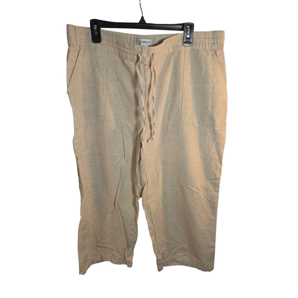 Liz Claiborne Tan Linen Cropped Pants Size XL Drawstring